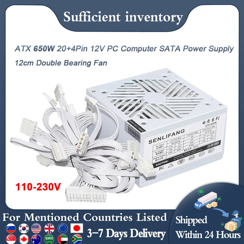 Senlifang White ATX 650W 12cm Dvojité ložisko Fan Cooling Venti