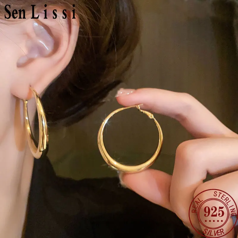 Senlissi - Nová móda 18K Gold Hoop náušnice pre ženy Zbierka 925 Sterling Silver Cерьги Kолцц Rings and Earr Jewelry S039