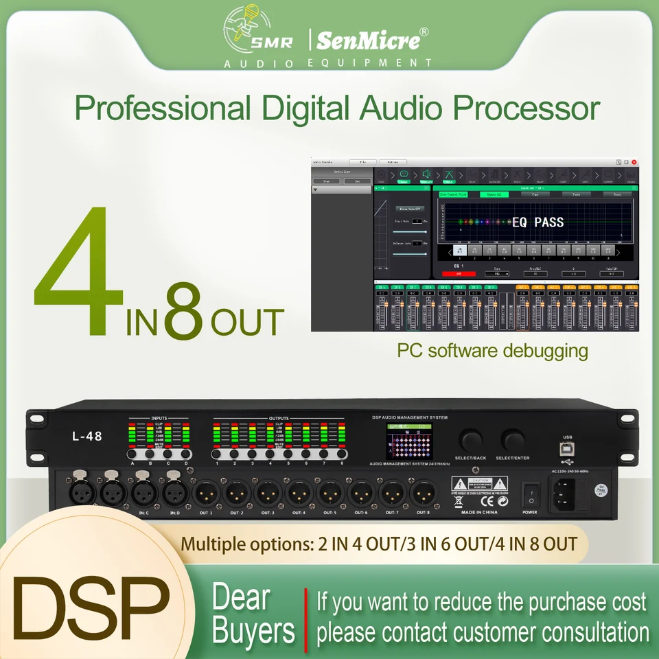 Senmicre L48 Profesionálny digitálny zvuk 4 v 8 out 48 kHz 32-bitového systému DSP Karaoke EQ EQ