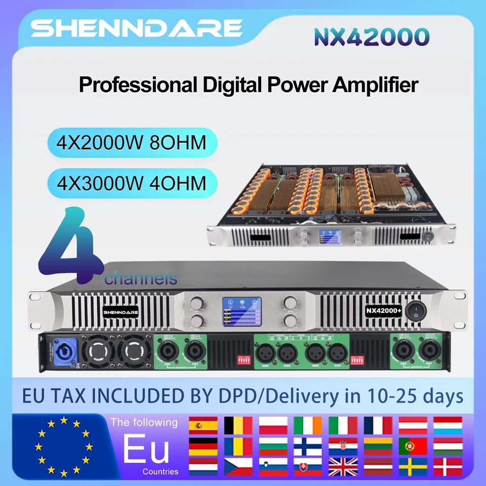 Senmicre NX42000 Profesionálny digitálny zosilňovač energie 4x2000W 8OHM 4CH CLASS D SUBWOOFER Zosilňovač DJ Line Array Reproduktor Predzrežadovač