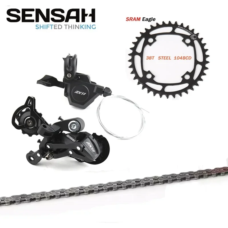 Sensah 11S Bicycle Groupset obsahuje 4 diely (radič, prehadzovač, 38T 104BCD Crown, reťazec LG500)