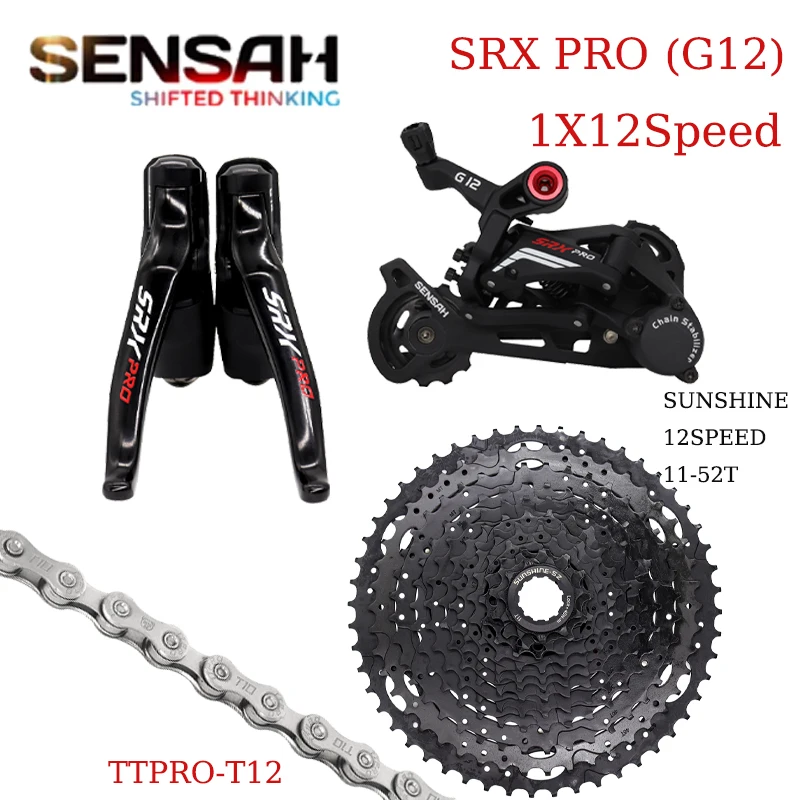 Sensah SRX PRO 1X12 Speed ​​Road Road Bike Kit MECHANICKÁ BRZDA PRESPONIE SUNSHY SUNSHY ZOBRAZENIE 11-46/50/52T TTPRO-T12V BOX REAP