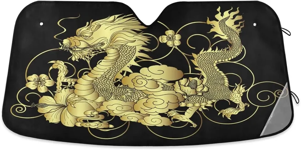 Senya auto čelné sklo Sun Shade Gold Japanese Dragon Blocks UV lúče slnečných chráničov ako akordeón