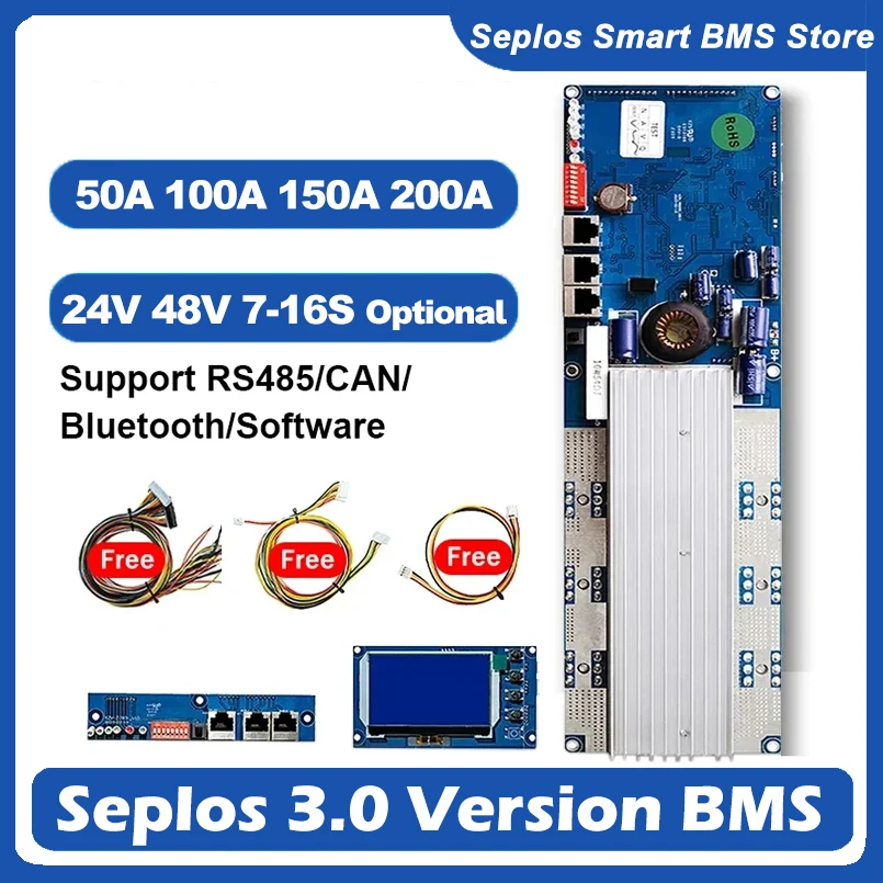 Seplos 3.0 Verzia Smart BMS 100A/150a/200a 24v/48V 13S 14S 8S 15S 16S LFP s Bluetooth LCD obrazovkou BMS Li-Ion LifePo4 batéria