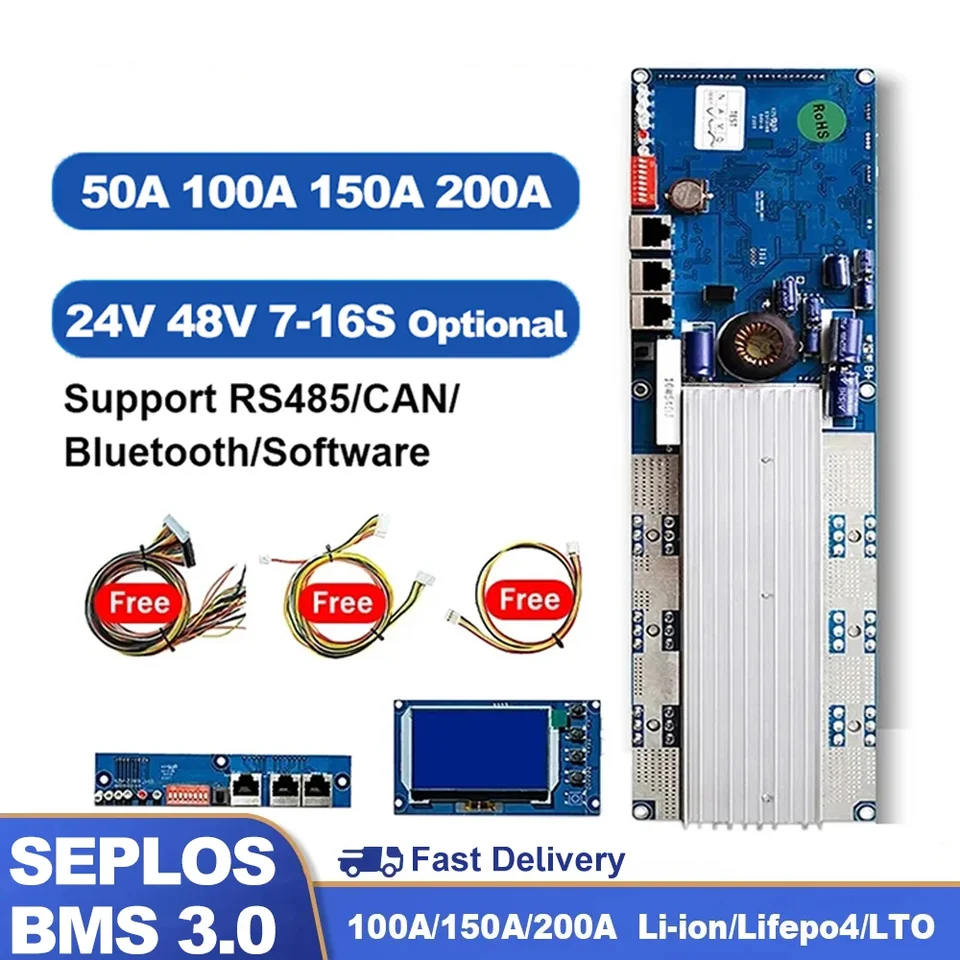 Seplos 3.0 Verzia Smart BMS 100A/150a/200a 24v/48V 13S 14S 8S 15S 16S LFP s Bluetooth LCD obrazovkou BMS Li-Ion LifePo4 batéria