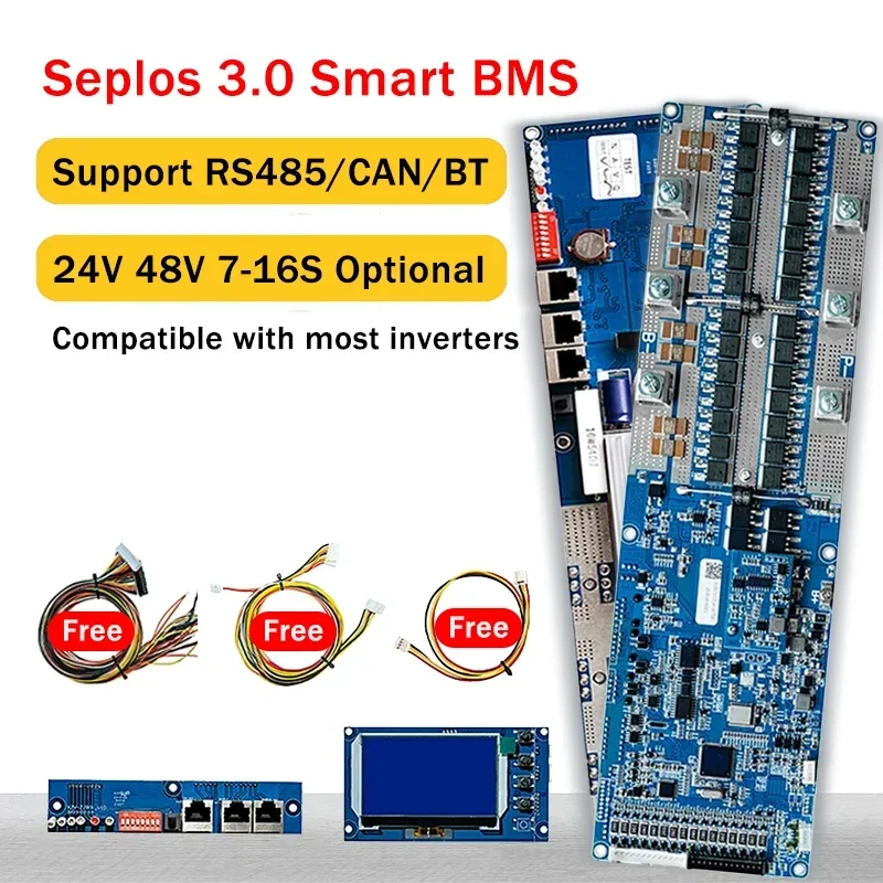 Seplos SMART BMS 48V 100A 150A 200A CAN/RS485 3.0 Doska na ochranu batérií 13S 14S 15S 16S LIFEPO4 lítium -iónové batérie Inverte