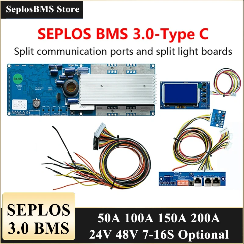 SEPLOS SMART BMS LI-ION LIFEPO4 BMS 48V CAN/RS485 Bluetooth komunikuje s meničom 8S 13S 14S 15S 16S 50A 100A 150A 200A
