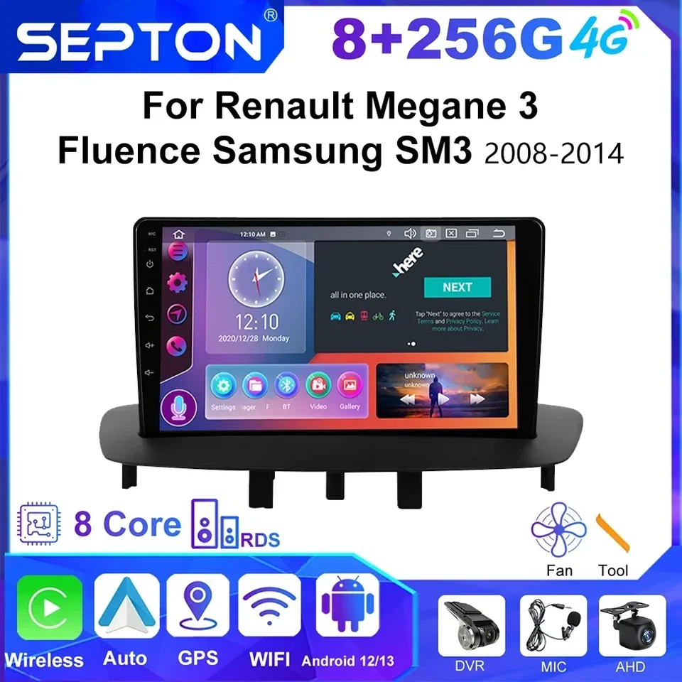 SEPTON Car Radio Multimedia Player pre Renault Megane 3 Fluence Samsung SM3 2008-2014 SCRON CAR A Android Auto Wireless CarPlay