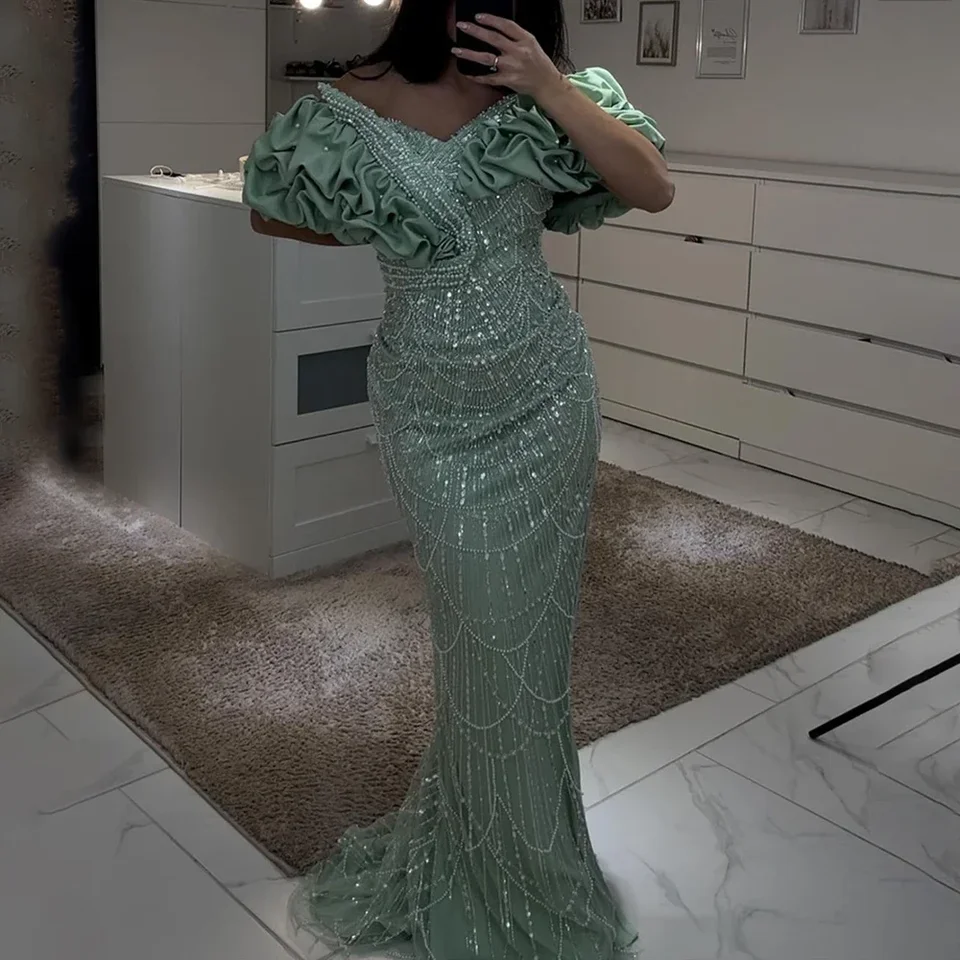 Serene Hill Dubaj mimo ramennej morskej panny zelené večerné šaty pre formálnu príležitosť 2025 CLA72281 Prispôsobené
