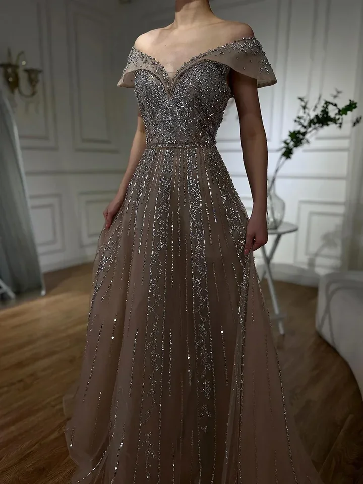 Serene Hill Prispôsobený Dubaj Luxury Luxury Caramel A-Line Evening Dayses 2025 Off Women Women Wed Wedding Party Cowns Cla72731