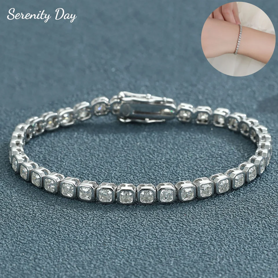 Serenity D VVS1 Asscher Cut Moissanite Tennis Náramok Ženy MAN S925