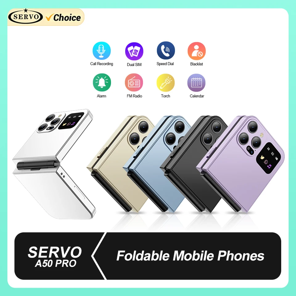 Servo A50 Pro Skladateľný mobilný telefón automatické volanie RECORD SPEFT DIAL TORCH MAGICKÝ HLAS DUAL SIM Funkcia 2.4 