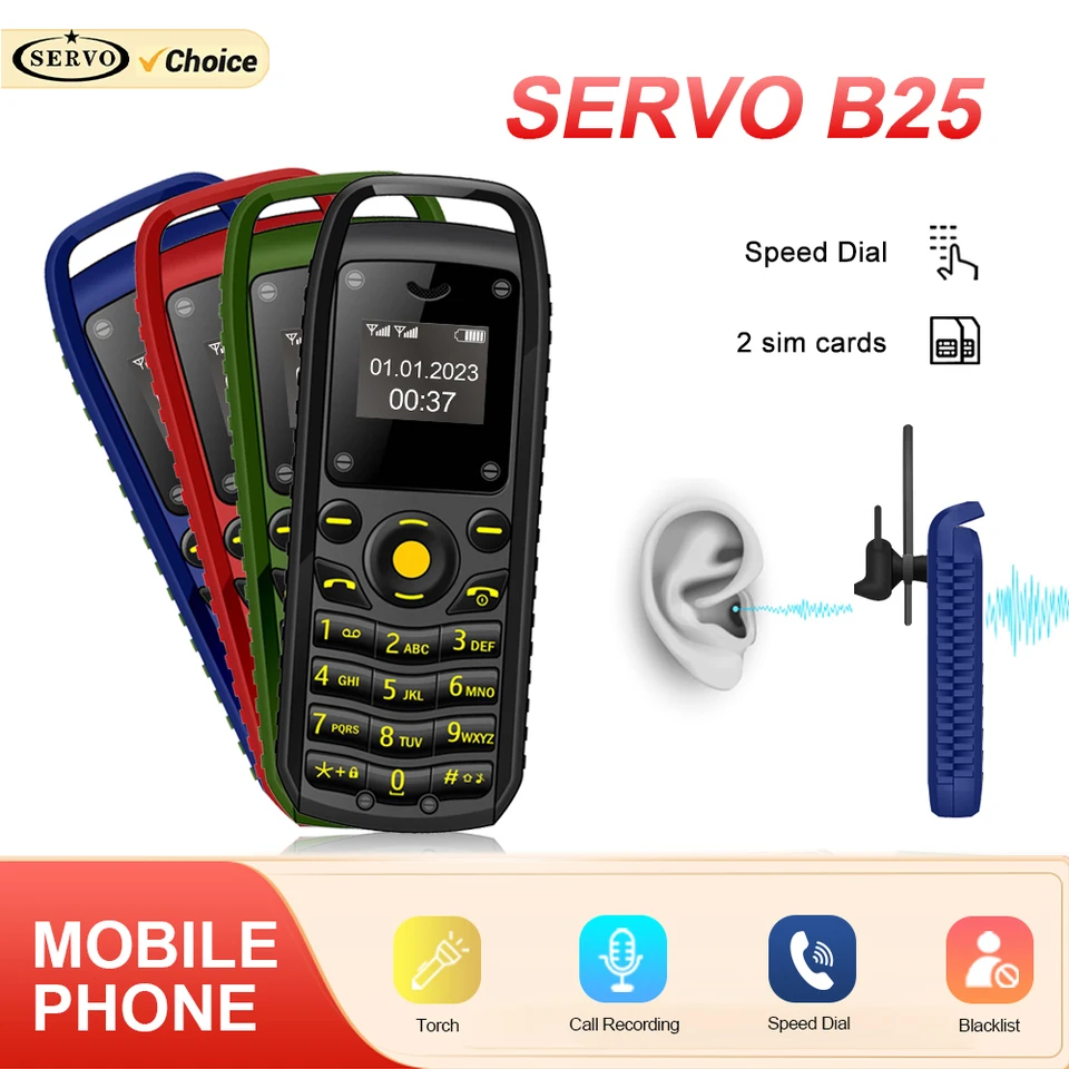 Servo B25 Mini mobilný telefón 2 SIM pohotovostný pohotovostný bluetooth vytáčanie kúzelníkovej synchronizácie hudba Black list Black list trvanlivé malé telefóny s nízkou cenou