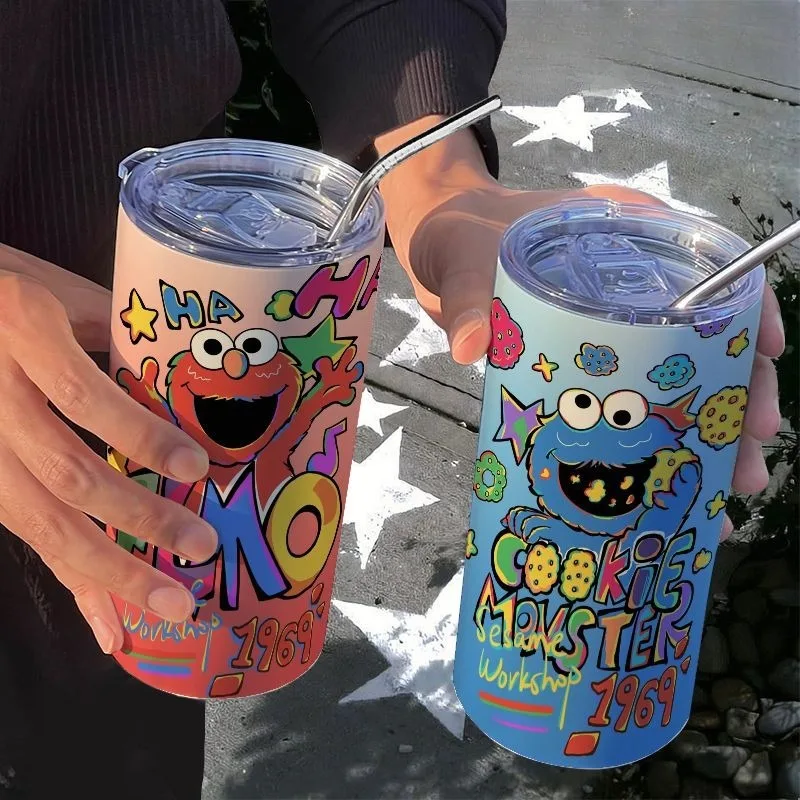 Sesame Street Elmo Cookie Monster Anime Periférna karikatúra roztomilý tlač z nehrdzavejúcej ocele Slaw Coffee Cup High-Hodnota Prázdninový darček