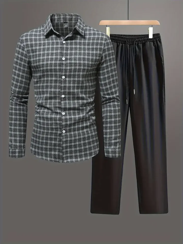 Set košele s dlhým rukávom Pánske kotlo 3D tlačené gombíky a nohavice 2-dielne unisex retro módne ležérne obchodné nadmerné súprava