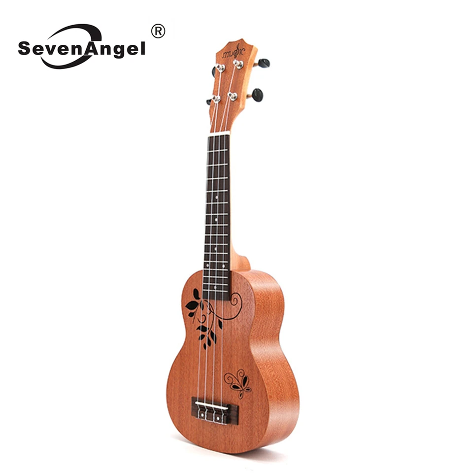 Sevenangel 21 palcov mahagón ukulele Butterfly Love Flower uKelele Mini 4 Strings Guitar Hawaiian Travel Uku Musical Instrument