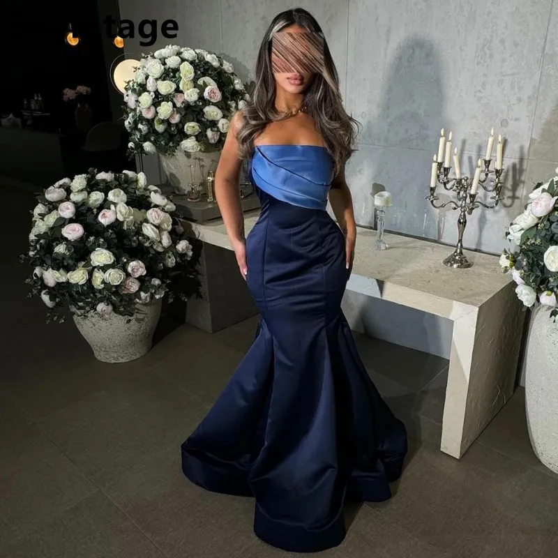 Sevintage Prispôsobené Saudské kontrastné farebné večerné šaty bez ramienok Mermaid Dubaj Dámske večierky Prom šaty Dubai 2025