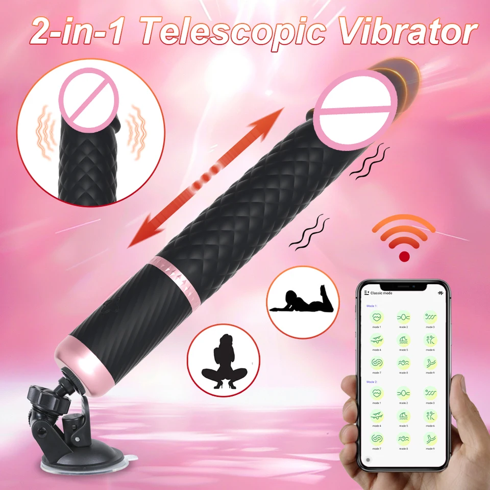 Sex Machine Teleskopický dildo vibrátor hore dole nastaviteľný masáž g Spot Clitoral thrusting zasunuteľné vaginálne ženské pohlavné hračky