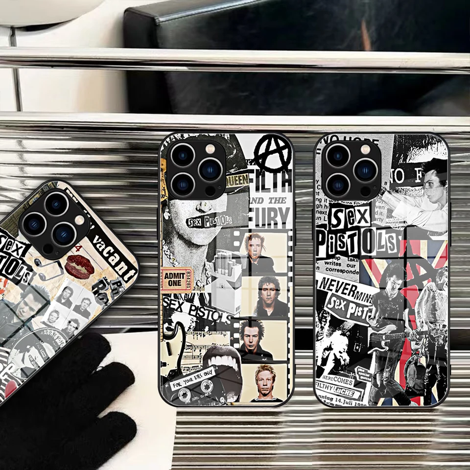 Sex Pistols UK Punk Rock Band Sid Vicious Pase Pase Temped Glass pre iPhone 14 13 11 12 Pro Max XR XS Mini Covers
