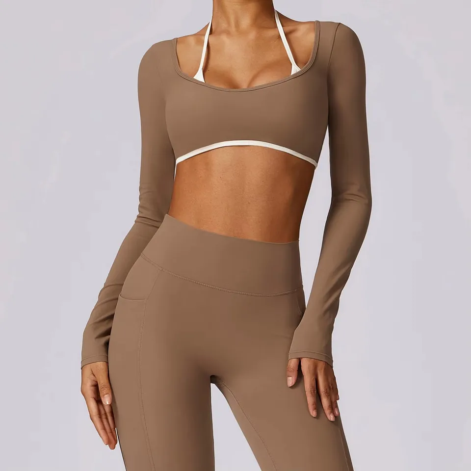 Sexy backless jogy košele pre ženy s dlhým rukávom Fitness bežecká telocvičňa Cvičenie suchý fit priedušná vysoko elastická športová top