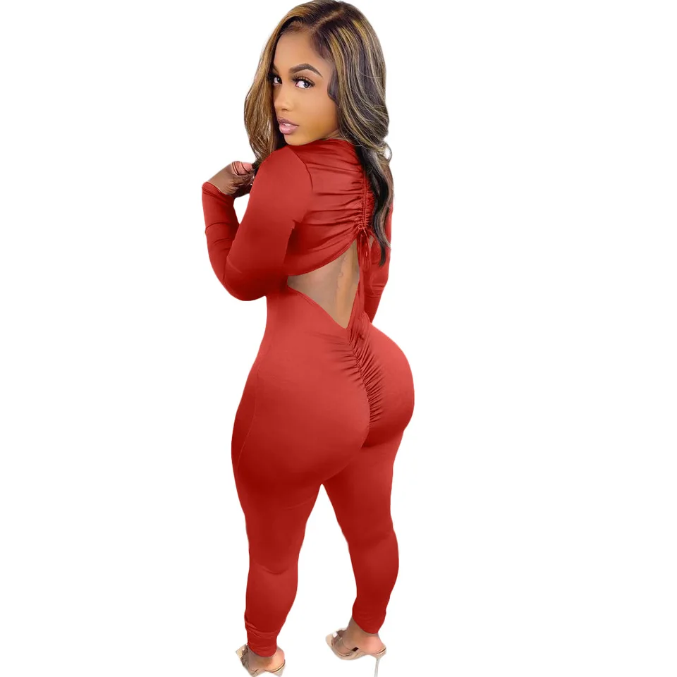 Sexy backless Lace Up Sirring Striewsuits BodySuit Romper móda backless codels gymning gymning s dlhým rukávom leopard