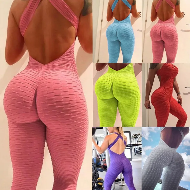 Sexy backless -mizkáty Ženy Solid Fitness Push Up Yoga vyhovujú elastickým bezšvový