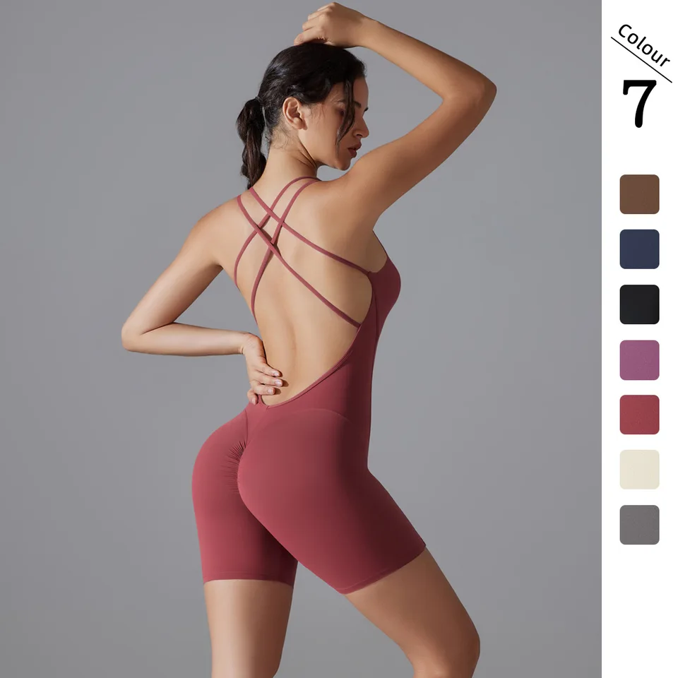 Sexy backless Suit Ženy módne tréningové stopy Topy Shorts Žena bezšvový jednoduchý elastický štíhle pančucháče Športové obleky