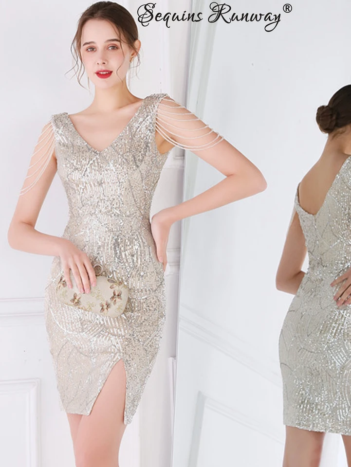 Sexy backless svadobná hostina midi večerné šaty Ženy Elegantný luxusný kamienok narodeniny Prom letné krátke šaty Vestidos hl