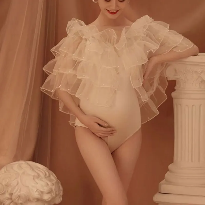 Sexy bez ramienok BodySuit Rulles Typ tehotenstvo šaty biele materské fotografické šaty pre fotenie