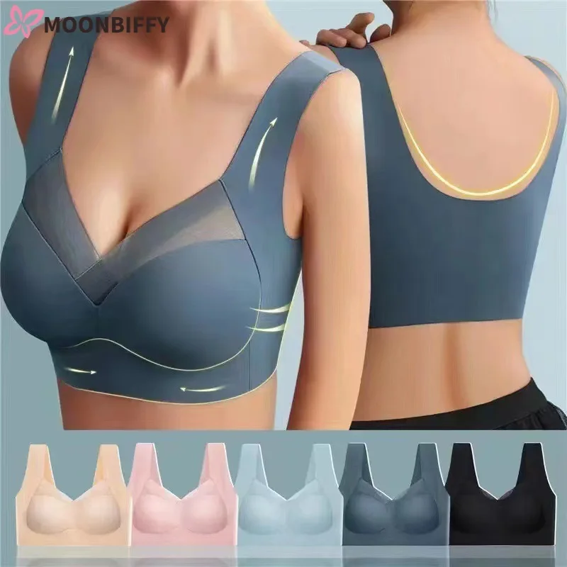 Sexy bezšvová veľká podprsenka Push Up Sports Brassiere Woman Lace Underwear Wireless Yoga Top Dámske dámske prsteň prsteň