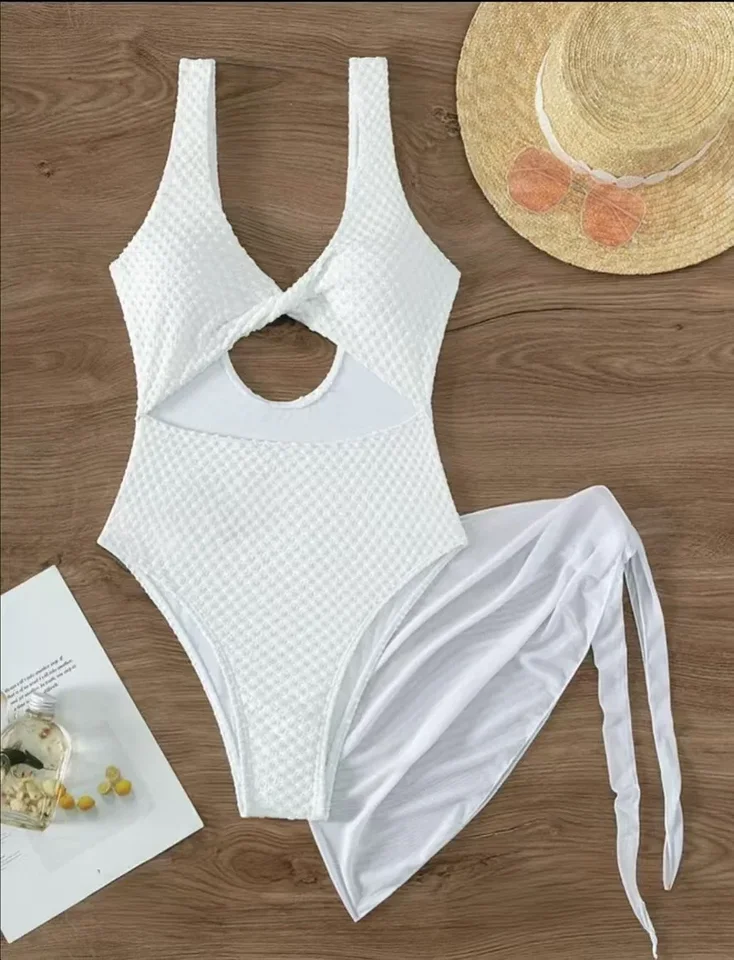 Sexy biely predný uzol dutiny z plaviek dva kusy so sieťou kryt sukňou Bikinis plavky na pláž plážové oblečenie Biquini Tankini