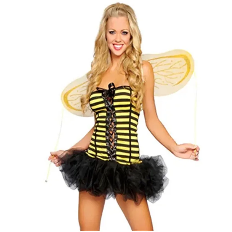 Sexy Bumblebee kostým dospelých roly hra žltá čmelia slnečné včely luxusné šaty krídla Ženy cosplay zvierat Halloween Party kostýmy