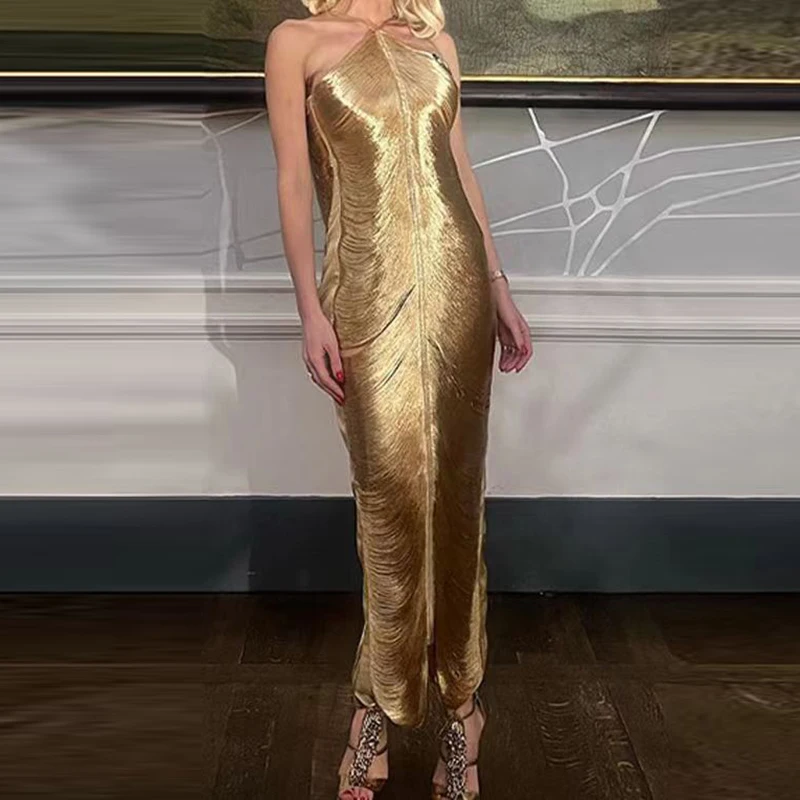 Sexy dutina out bez rukávov Dámske šaty módne haleblá slité plné farby dlhé šaty