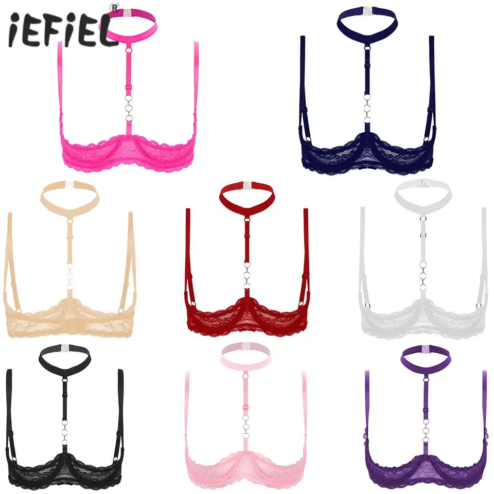 Sexy dámske 1/4 šálky podriadené podprsenky halter krk o ring číry čipk