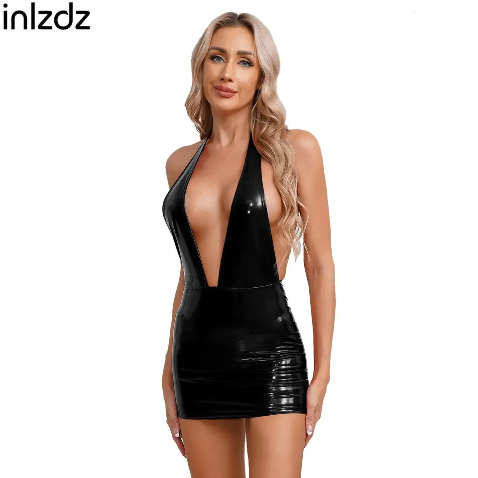 Sexy dámske rozkrokové bezprostredne bezprostredné sponky Catsuit Prestupnosť patentovaná koža Open Crotch Latex BodySuit s privlastňovaním pracky