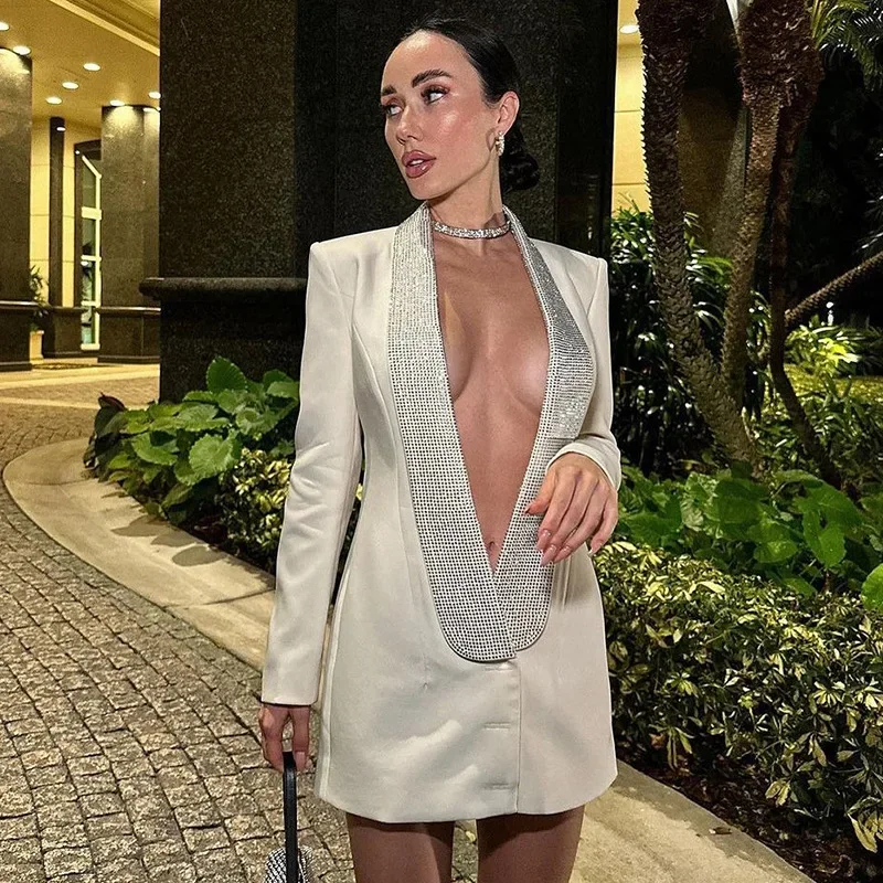 Sexy flitry hlboké šaty s krkom 2024 Dám