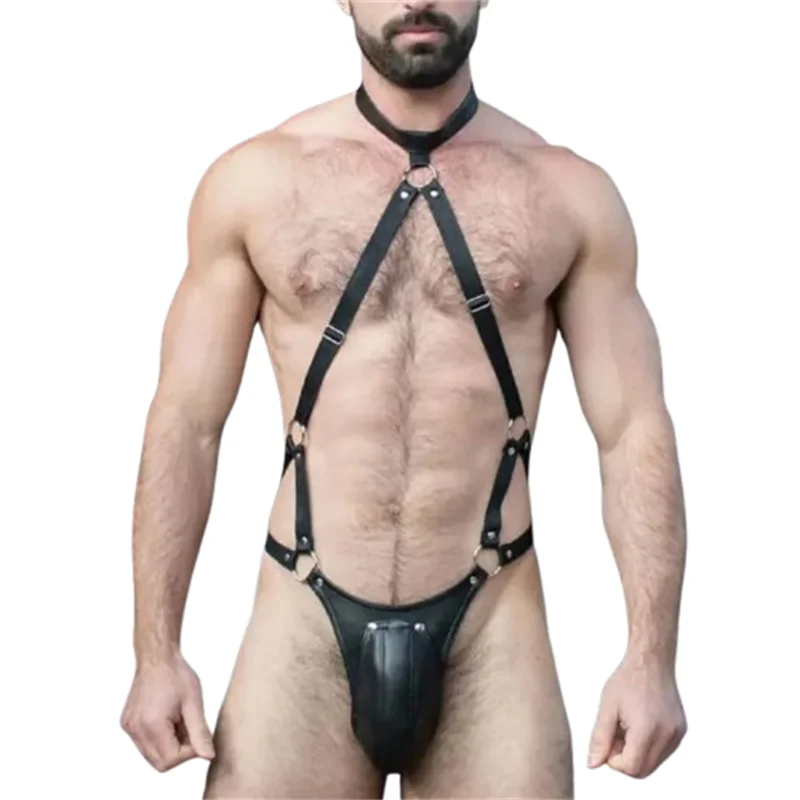 Sexy gay fetiš kožená koža s rozkrokom bez jockstrap nohavice erotický samec sissy spodné prádlo Body Bondage klietky otvorené rozkrokové stĺpové kostýmy