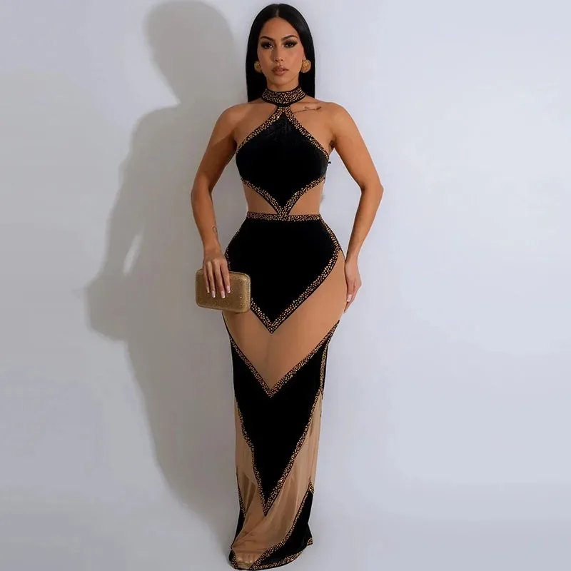 Sexy halter bez rukávov Smienky večerné šaty pre ženy elegantné sieť