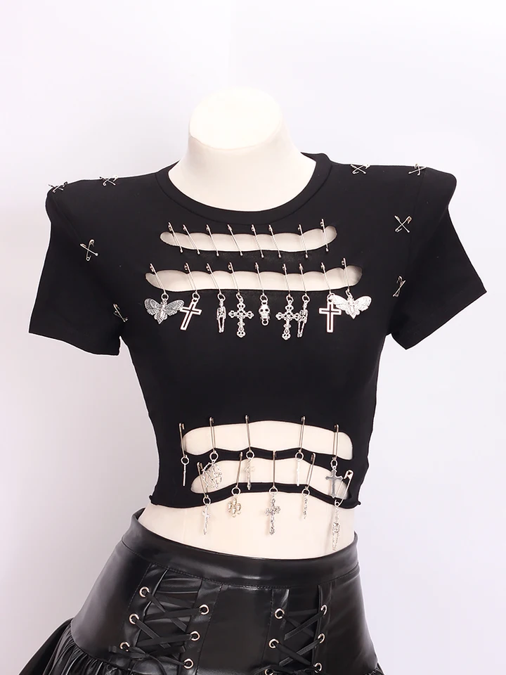 Sexy košeľa gotické oblečenie kríž E Girl oblečenie y2k tričko móda gotická košeľa punk košeľa harajuku košeľa