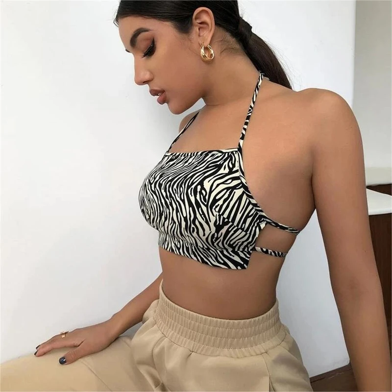 Sexy leopardová tlač backless korzet žien halter bandáge camisole spodná bielizeň 2024 nová letná plodina Top podprsenky