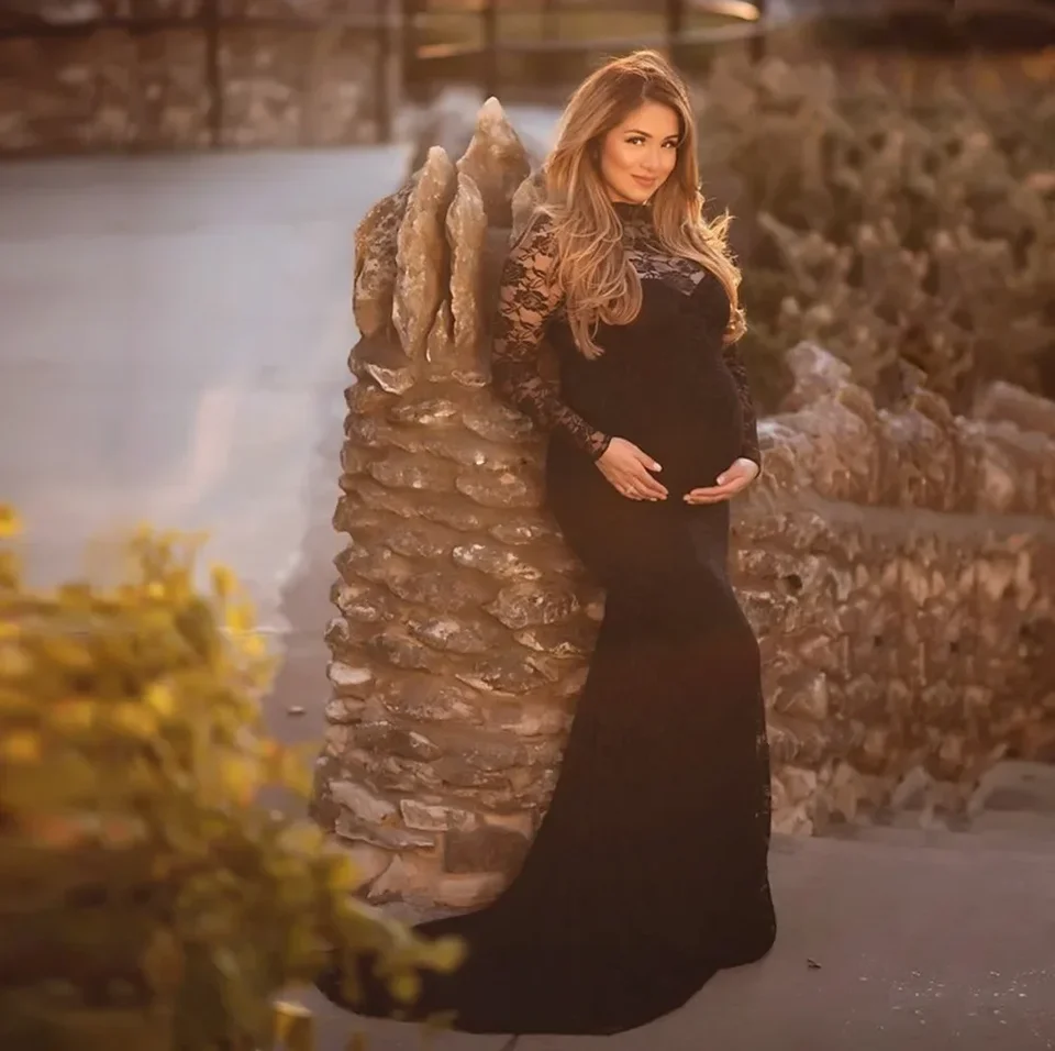 Sexy letné materské tyl Tulle dlhé šaty čipky materská posádka krk na koncerné šaty tehotenstvo fotografické šaty šaty šaty