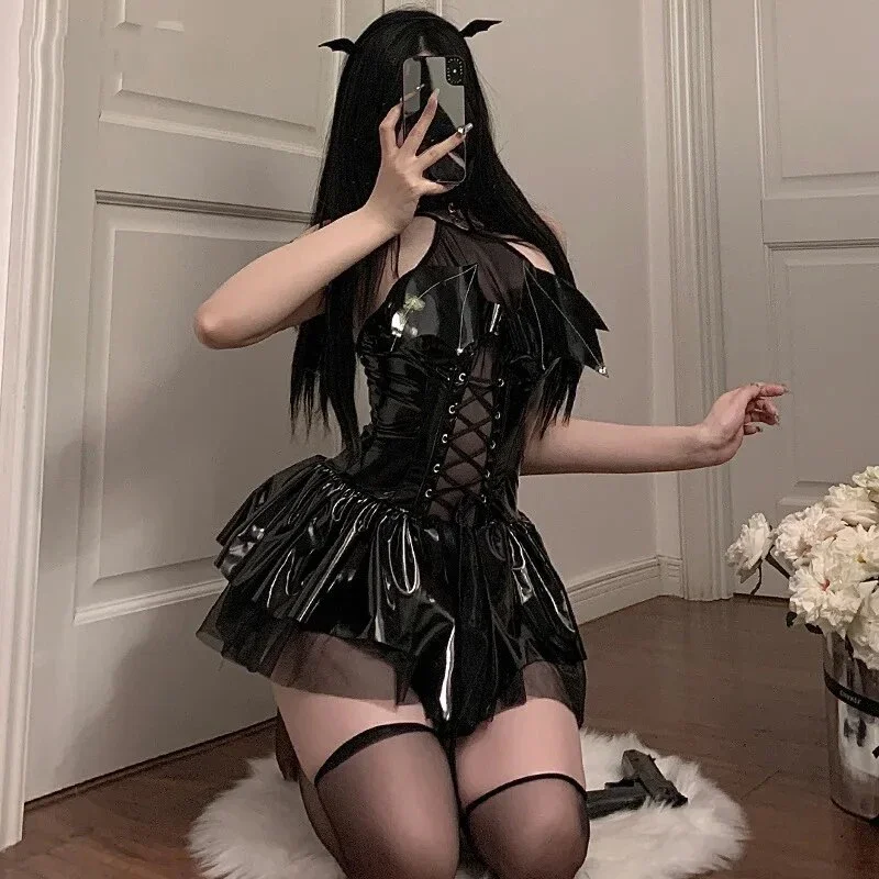 Sexy lolita šaty sexy slúžka kostým Cosplay kostým Ženy francúzsky sluha lolita babydoll šaty uniforma pódium kožená sukňa oblek