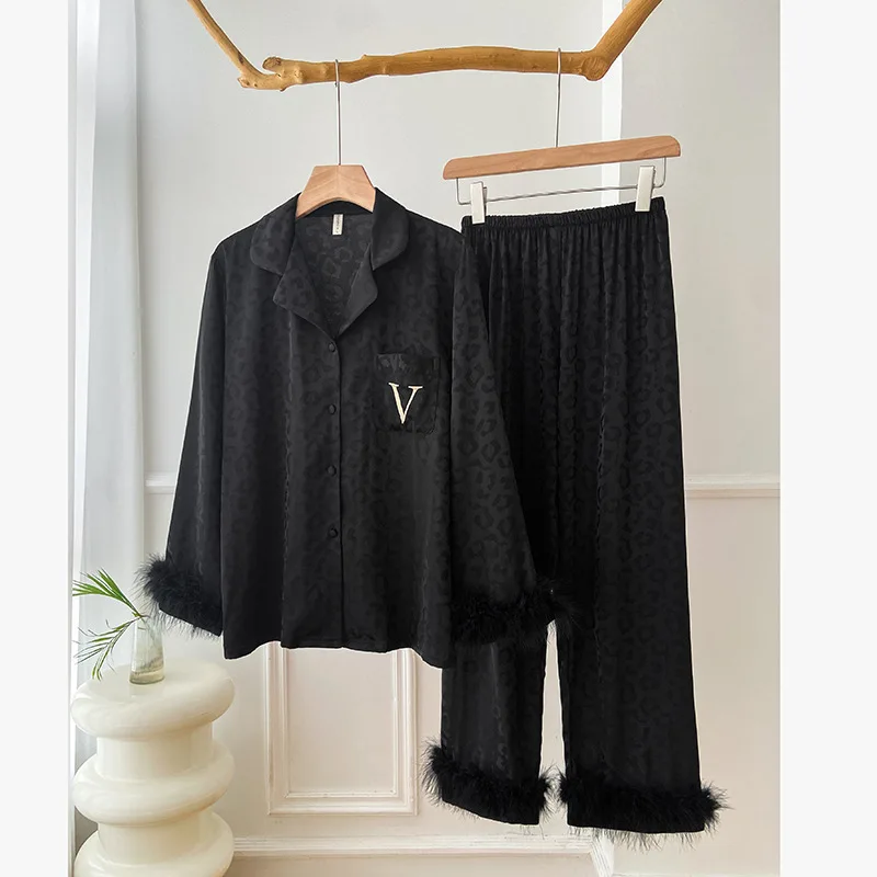 Sexy luxusné čierne leopardové nohavice pijamy