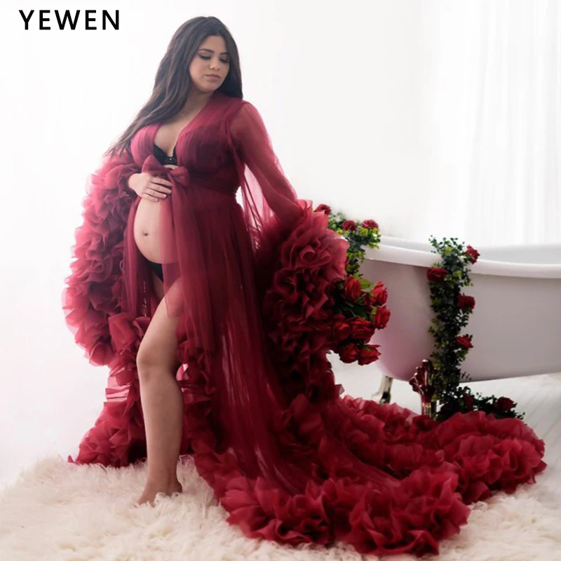 Sexy materské fotografie šaty Organza Ruffle Tehotenstvo fotenie šaty dlhé ženy maxi materské šaty Vestidos yewen