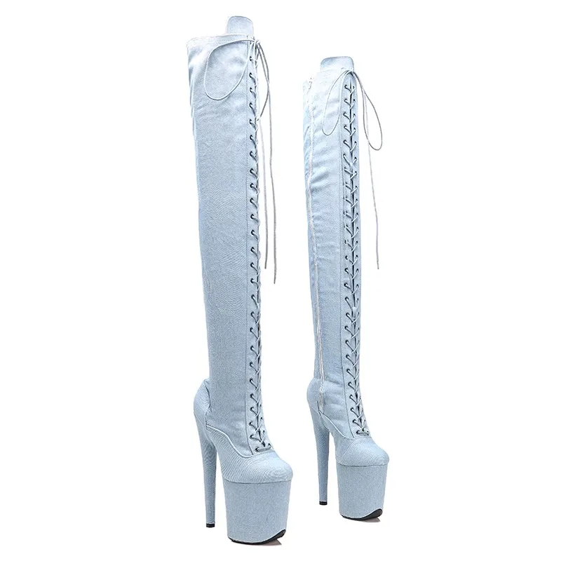 Sexy model ukazuje PU Upper 20cm/8inch Dámska platforma Party High Heels Shoes Shoes Pole Dance High Boots 362