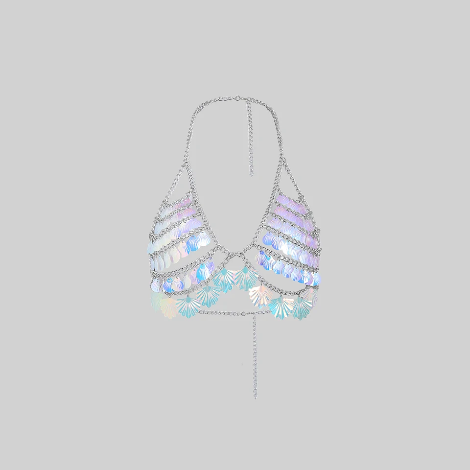 Sexy morská panna flitre shell podprsenka Top Beach Bikinis doplnky Nové letné spodné prádlo dutina out z hrudníka retiazka outfit Party