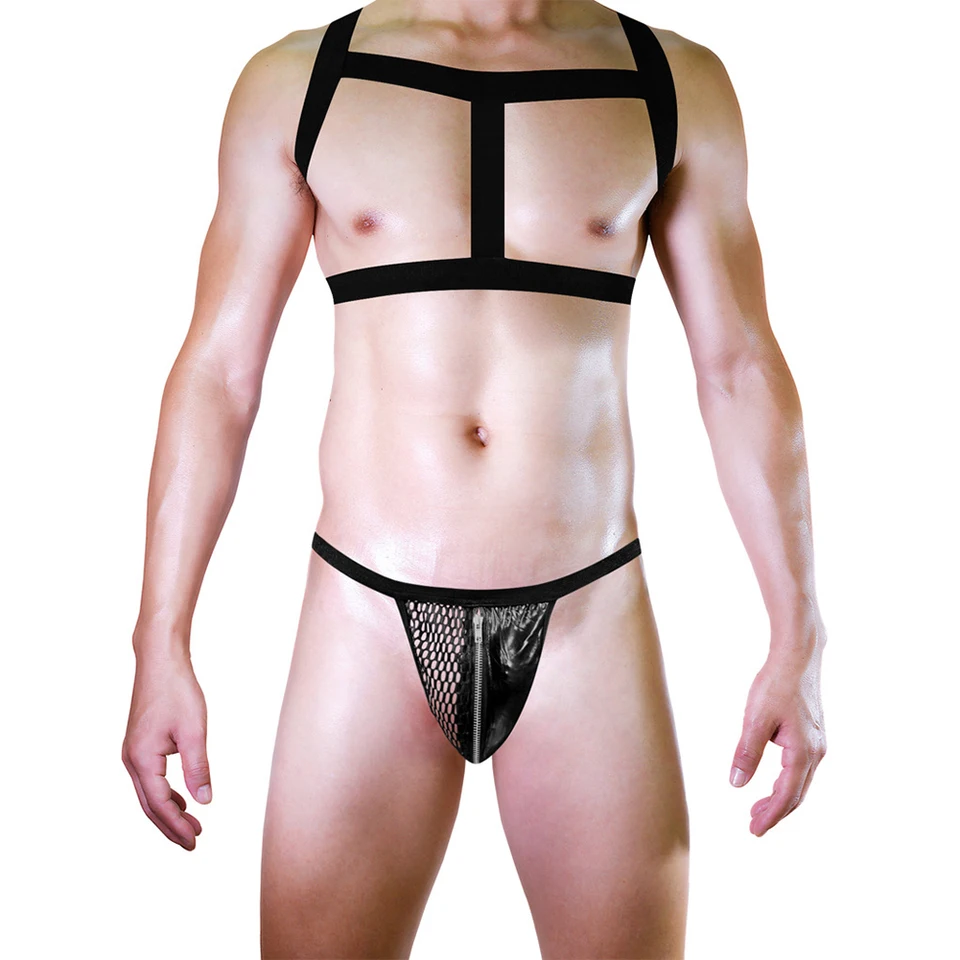 Sexy muži Body Budúc postroj Elastic Role Play Club Wear Hight Cut Hollow Underwear Elasticity Bedlo Lingerie Sissy erotický kostým