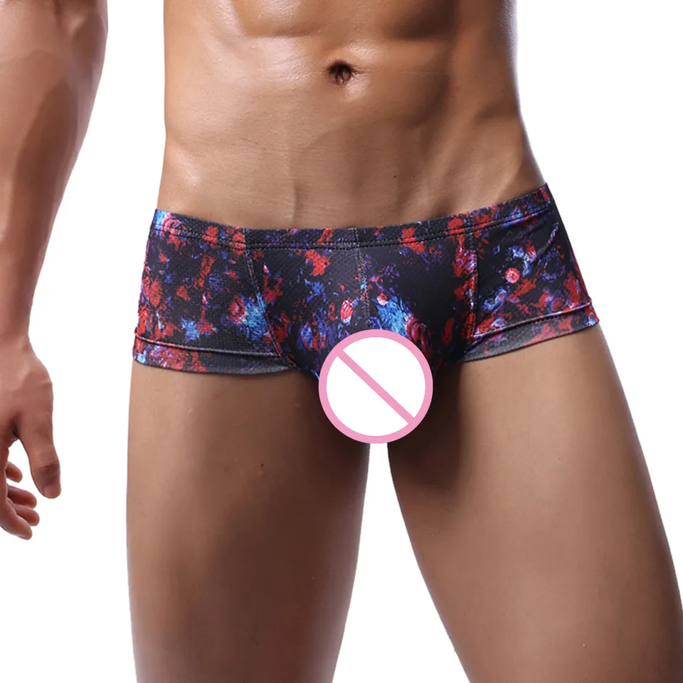 Sexy muži Otvorené rozkroky Boxery Vytlačte bezšvové nohavičky spodná bielizeň Elastické pásy nohavičky nohavičky penis vrecko boxershorts spánok