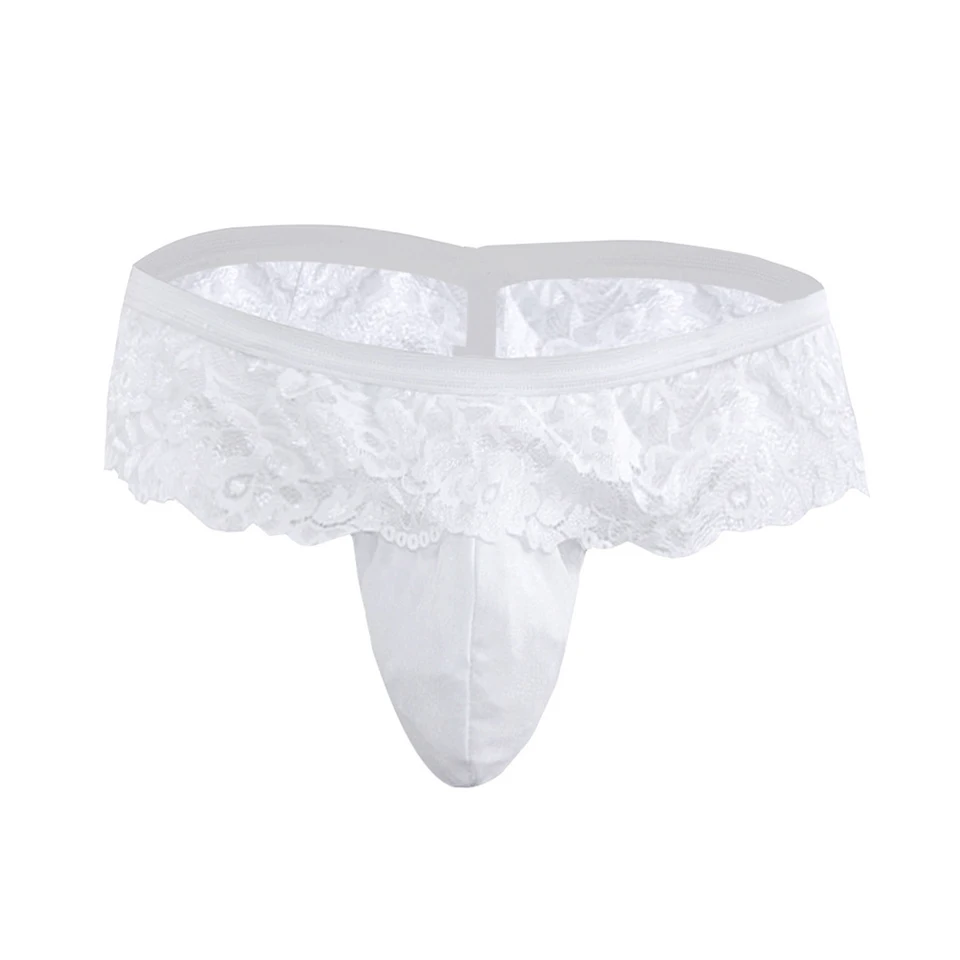 Sexy muži sissy tangá u konvex veľké tašky pánske jednotlivé nohavičky čipky číre g-string elastická krátka sukňa homosexuála erotické spodné prádlo