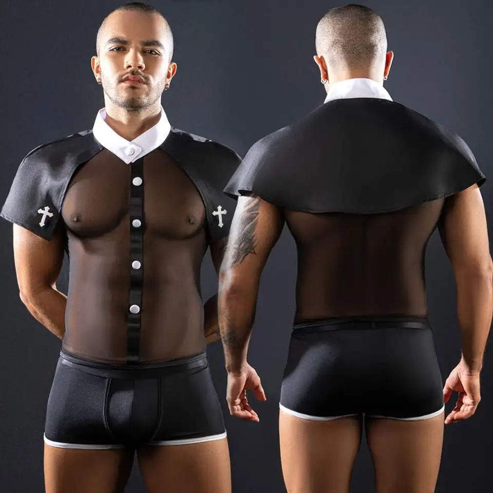 Sexy mužov sexy sieťoviny Cosplay Otc Otče zrelý mužský fliter roleplay spodné kostýmy